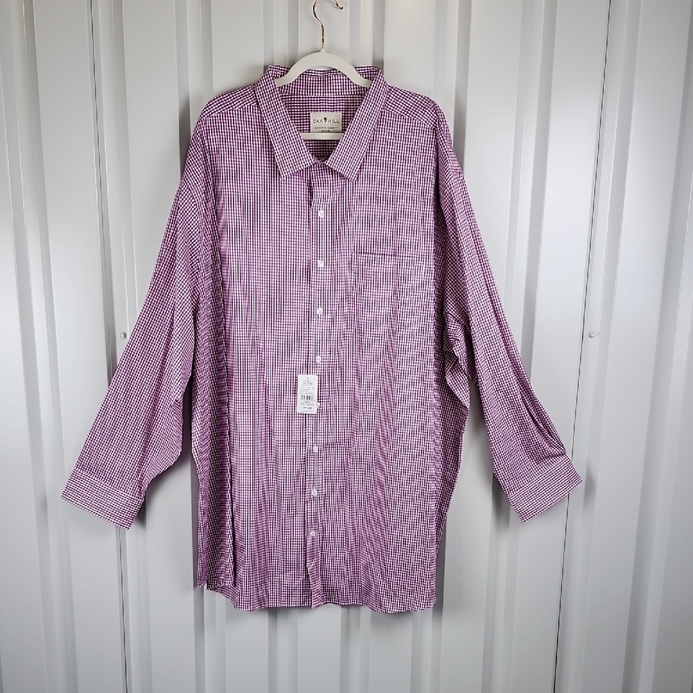Oak Hill Men's Purple Checkered Shirt Size 22 37/38 Classic Fit Easy Stretch